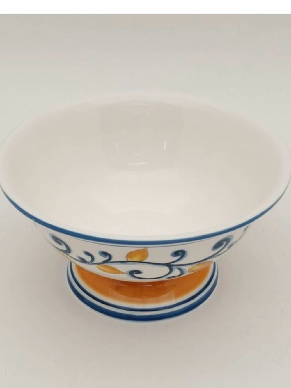 NEW! Muchoise - Ceramic Decorative Bowl Hand-Painted, White/Blue/Yellow, 10” - Picture 3 of 6